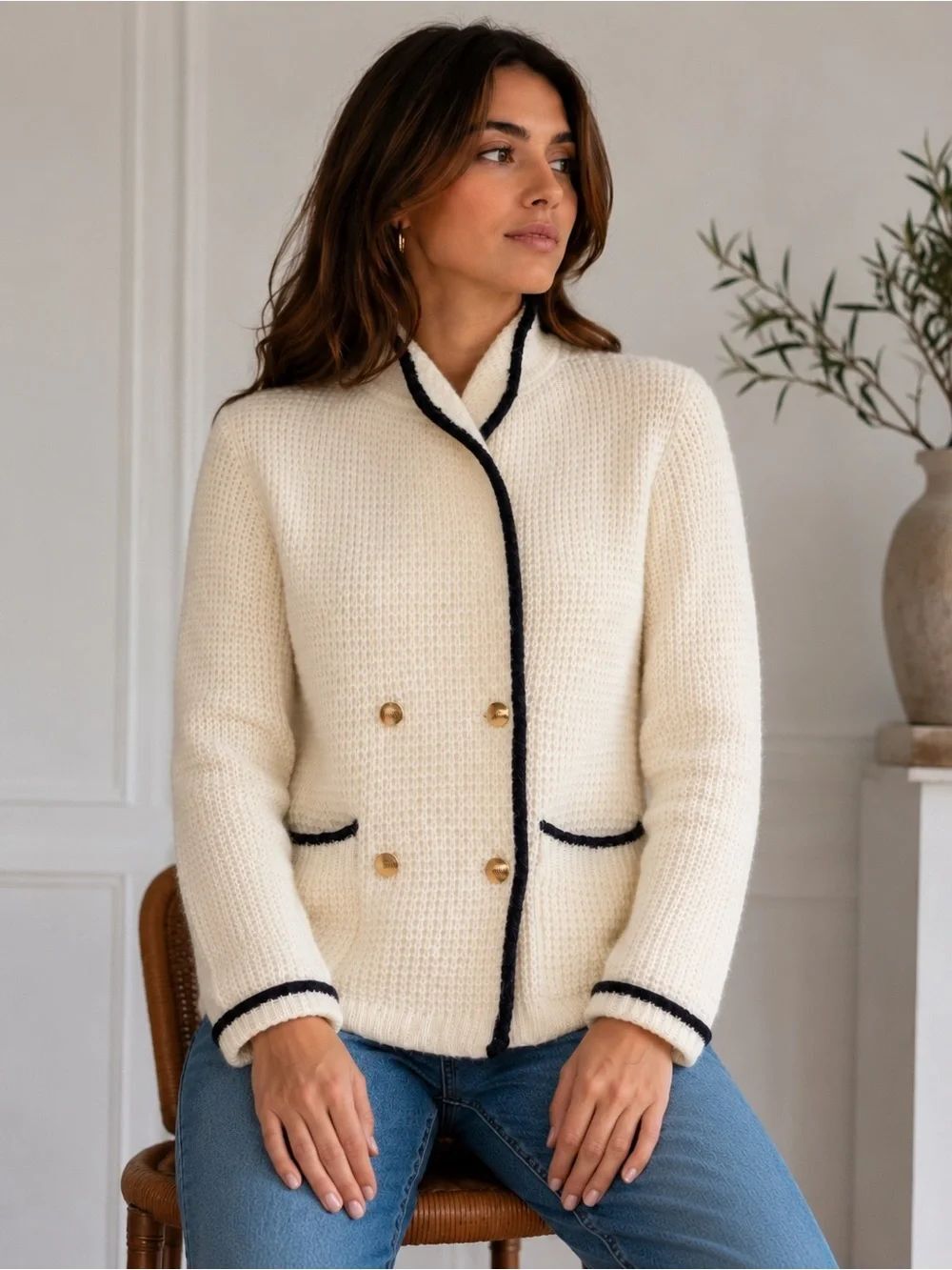 Vintage Ivory Mohair Blend Knit Cardigan Sweater Jacket Size M Soft Cozy